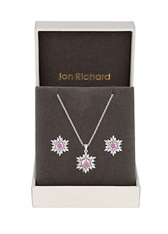 Jon Richard Rhodium Plated Cubic Zirconia Pink Jewellery Set - Gift Boxed