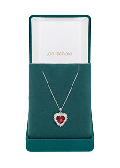 Jon Richard Rhodium Plated Cubic Zirconia Ruby Heart Pendant Necklace