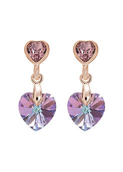 Jon Richard Rose Gold Plated Pink Heart Drop Earrings with Swarovski Crystals