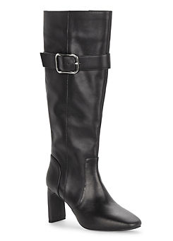 Kaleidoscope Black Leather Buckle Detail Knee High Boots