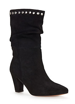 Kaleidoscope Black Suede Studded Mid-Boots