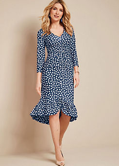 Kaleidoscope Navy/White Spot Ruched Front Dress