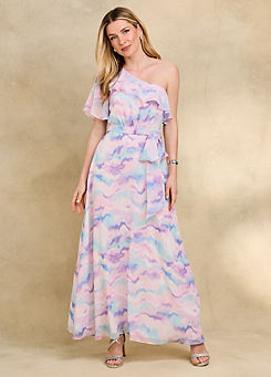 Kaleidoscope Pastel Marble Print One Shoulder Maxi Dress