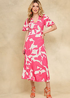 Kaleidoscope Pink Floral Print Jersey Midi Dress