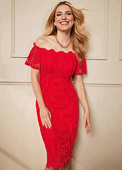 Kaleidoscope Red Lace Bardot Dress