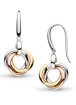 Kit Heath Rhodium Plated Sterling Silver and 18ct Gold Plate Bevel Trilogy Drop Earrings