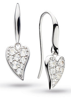 Kit Heath Rhodium Plated Sterling Silver and White Topaz Desire Precious Heart Drop Earrings