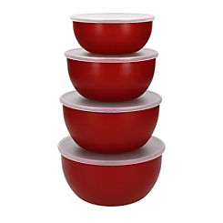 KitchenAid 4 Piece Empire Red Prep Bowls with Lids