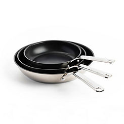KitchenAid Stainless Steel 20 cm, 24 cm & 28 cm Frying Pan Set - Silver
