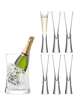 LSA Moya Set of 6 Clear Flute Glasses & Ice Bucket Serving Set
