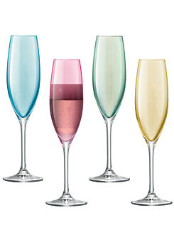 LSA Set of 4 Polka Pastel Assorted Champagne Flute 225ml Glasses