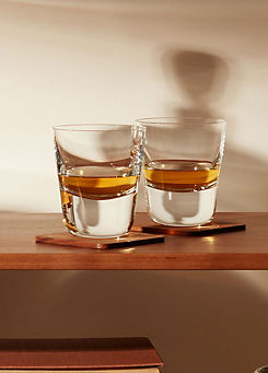 LSA Whisky Arran 250ml Set of 2 Clear Tumblers & 2 Walnut Coasters