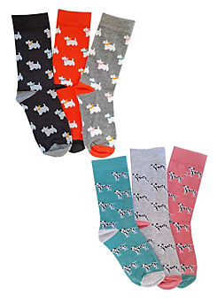 Ladies Pack of 6 Gift Socks with Dog Motifs