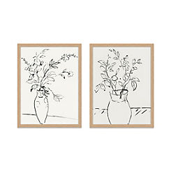 Line Florals in Vases Set of 2 Framed Prints