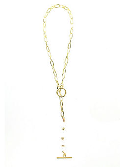 Link Chain & Pearl T-Bar & Hoop Necklace