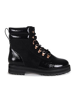 Linzi Lincoln Military Boots with Shearling Detail & Gold Eyelets