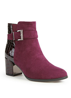Lunar Exclusive Burgundy Patent Croc Heeled Ankle Boots