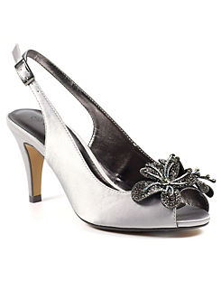 Lunar ’Ankara’ Dark Grey Peep Toe Slingback Shoes