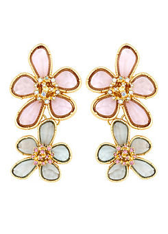 MOOD By Jon Richard Gold Pink & Green Crystal Glass Flower Drop Earrings