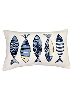 Malini Embroidered Blue Fish 30x50cm Feather Filled Cushion