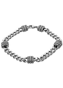 Max Rossi Sterling Silver Rhodium Plated 10mm Station Curb Bracelet