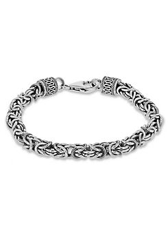 Max Rossi Sterling Silver Rhodium Plated Oxidised 6mm Byzantine Bracelet