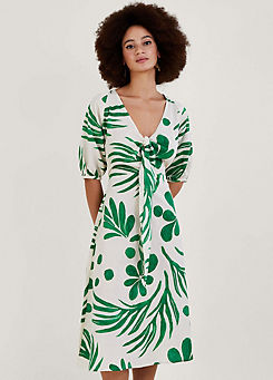 Monsoon Abstract Palm Print Tie Front Midi Dress