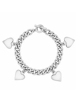 Mood By Jon Richard Recycled Silver Polished Puffed Heart Charm Chain Bracelet