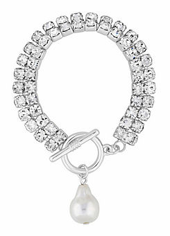Mood By Jon Richard Silver Crystal Diamante Pearl Charm T-Bar Bracelet