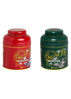 New English Teas Vintage Victorian Tea Caddy - Berry Red & Bottle Green Bundle