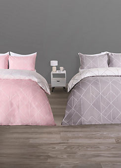 Online Home Shop Kids Pack of 2 Geo Print Reversible Duvet Sets - Pink/Grey