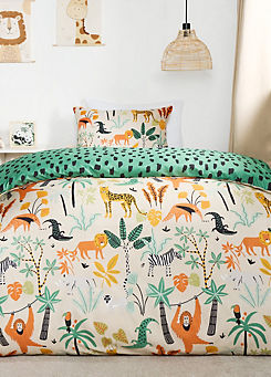 Online Home Shop Kids Safari Leopard Print Reversible Duvet Cover Set - Green