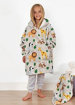 Online Home Shop Kids Safari Printed Hoodie Blanket