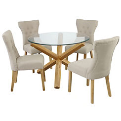 Oporto Glass Dining Table & 4 x Naples Linen Effect Dining Chairs