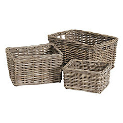 Pacific Lifestyle Grey Kubu Set of 3 Oblong Baskets