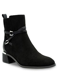 Paradox London Black Micro Suede Low Block Heel Ankle Boots