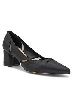 Paradox London Black Shimmer Low Block Heel Court Shoes