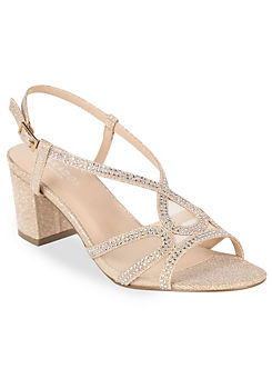 Paradox London Champagne Glitter ’Ingrid’ Mid Block Heel Sandals