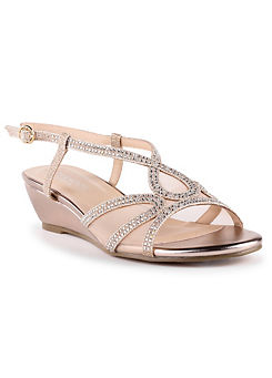 Paradox London Champagne Glitter ’Justine’ Low Heel Wedge Sandals