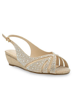 Paradox London Champagne Wide Fit Glitter Sling Back Wedge Sandals