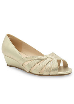 Paradox London Champagne Wide Fit Shimmer Peep Toe Wedge Sandals