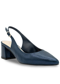 Paradox London Navy Shimmer Wide Fit Mid Block Heel Sling Back Court Shoes