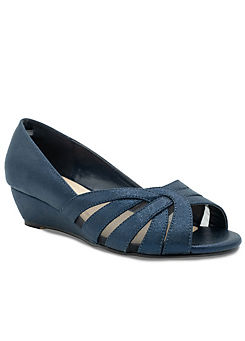 Paradox London Navy Wide Fit Shimmer Peep Toe Wedge Sandals