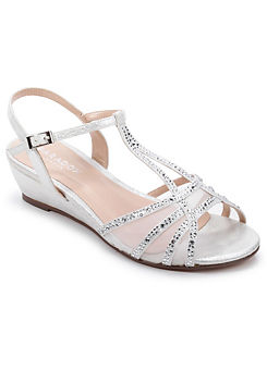 Paradox London Silver Glitter ’Jilly’ Extra Wide Fit Low Wedge Sandals