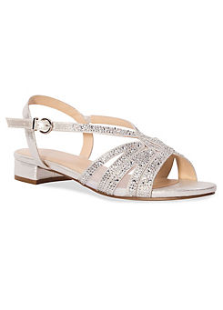 Paradox London Silver Shimmer Quest Wide Fit Low Heel Sandals