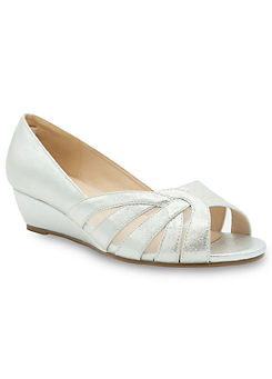 Paradox London Silver Wide Fit Shimmer Peep Toe Wedge Sandals