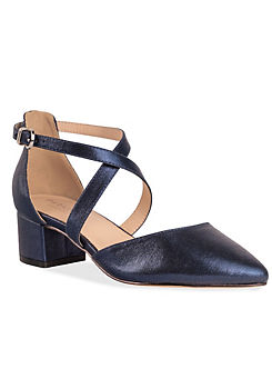 Paradox London ’Fran’ Navy Shimmer Wide Fit Low Block Court Shoes