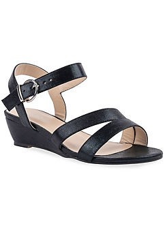 Paradox London ’Janet’ Black Shimmer Wide Fit Wedge Sandals