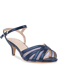 Paradox London ’Theresa’ Navy Shimmer Wide Fit Kitten Heel Ankle Strap Sandals