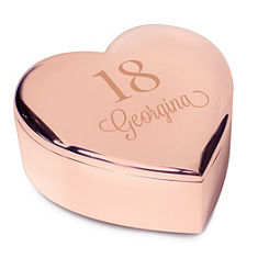 Personalised Name & Number Rose Gold Tone Heart Trinket Box
